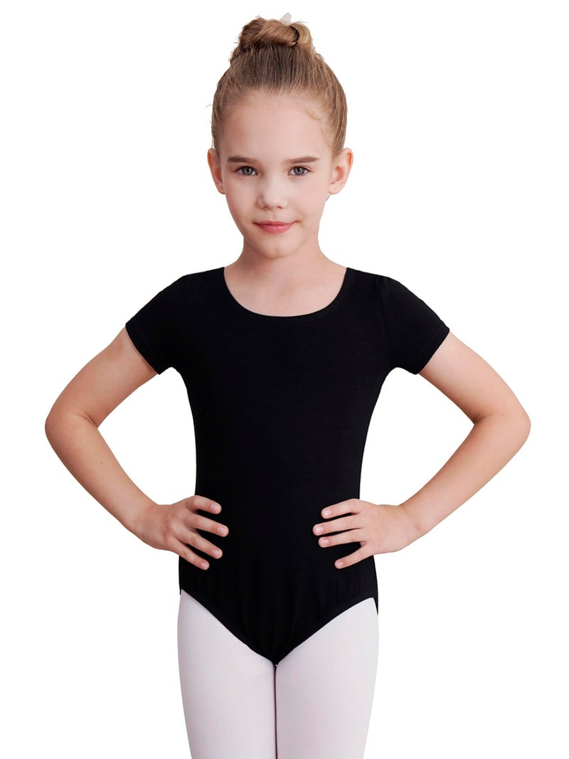 WEGETIT Gymnastics Leotards for Girls, Short Sleeves Gymnastics Ballet Leotard Toddler (Black, 10-12 Years) - Image 1